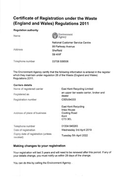 Waste Carriers Certificate EKR